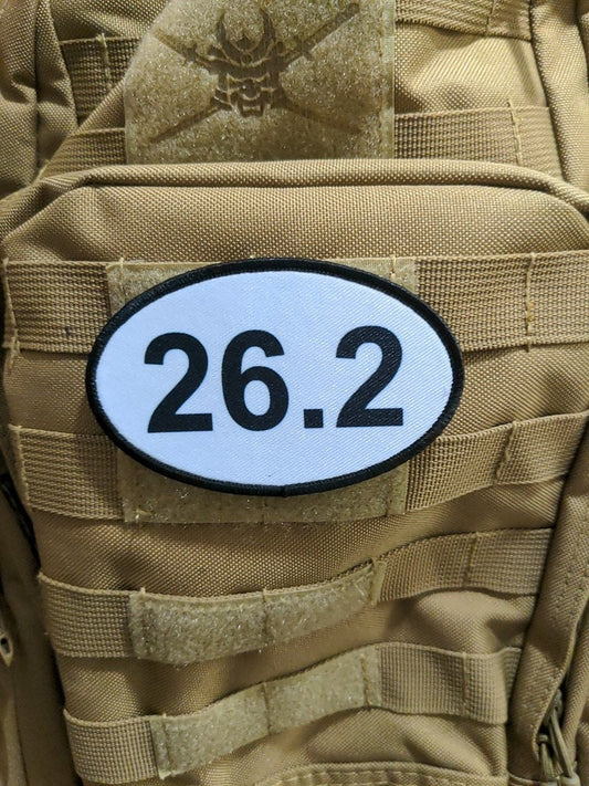 26.2 marathon running celebration  4"x2.5" oval morale patch with hook and loop backing