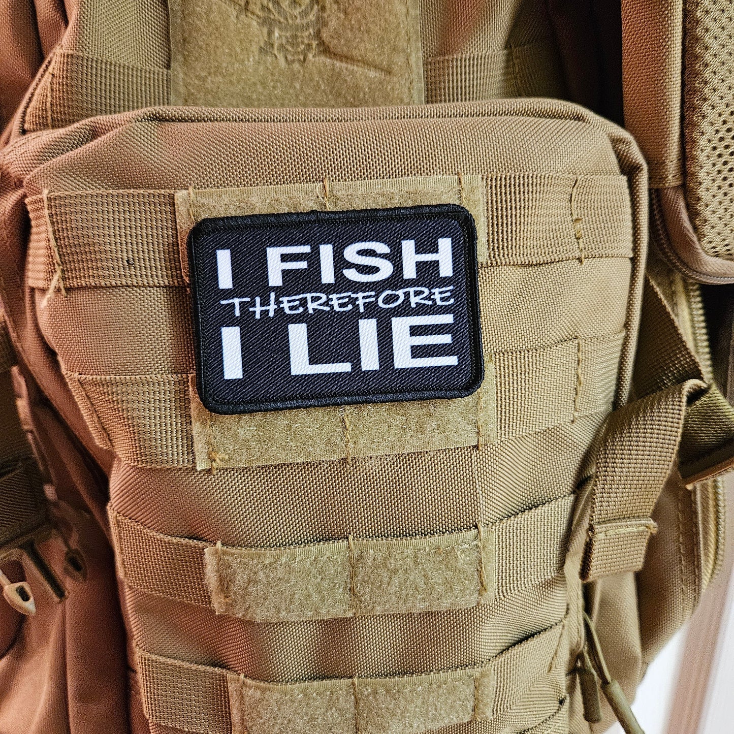 I fish therefore I lie meme funny  2"x3" morale patch with hook and loop backing