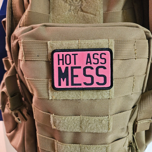 Hot mess funny meme  2"x3" removable morale patch with hook and loop backing
