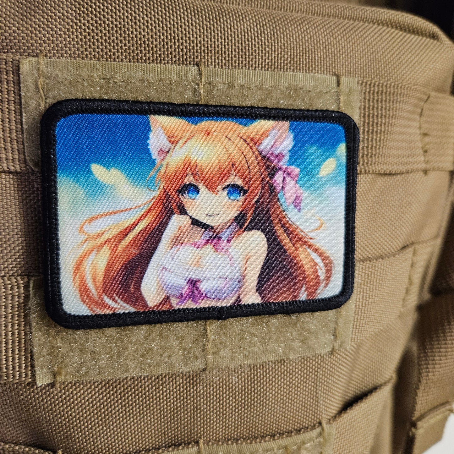 Fox girl waifu Sexy Anime girl cleavage bikini 2"x3"  removable morale patch with hook and loop backing