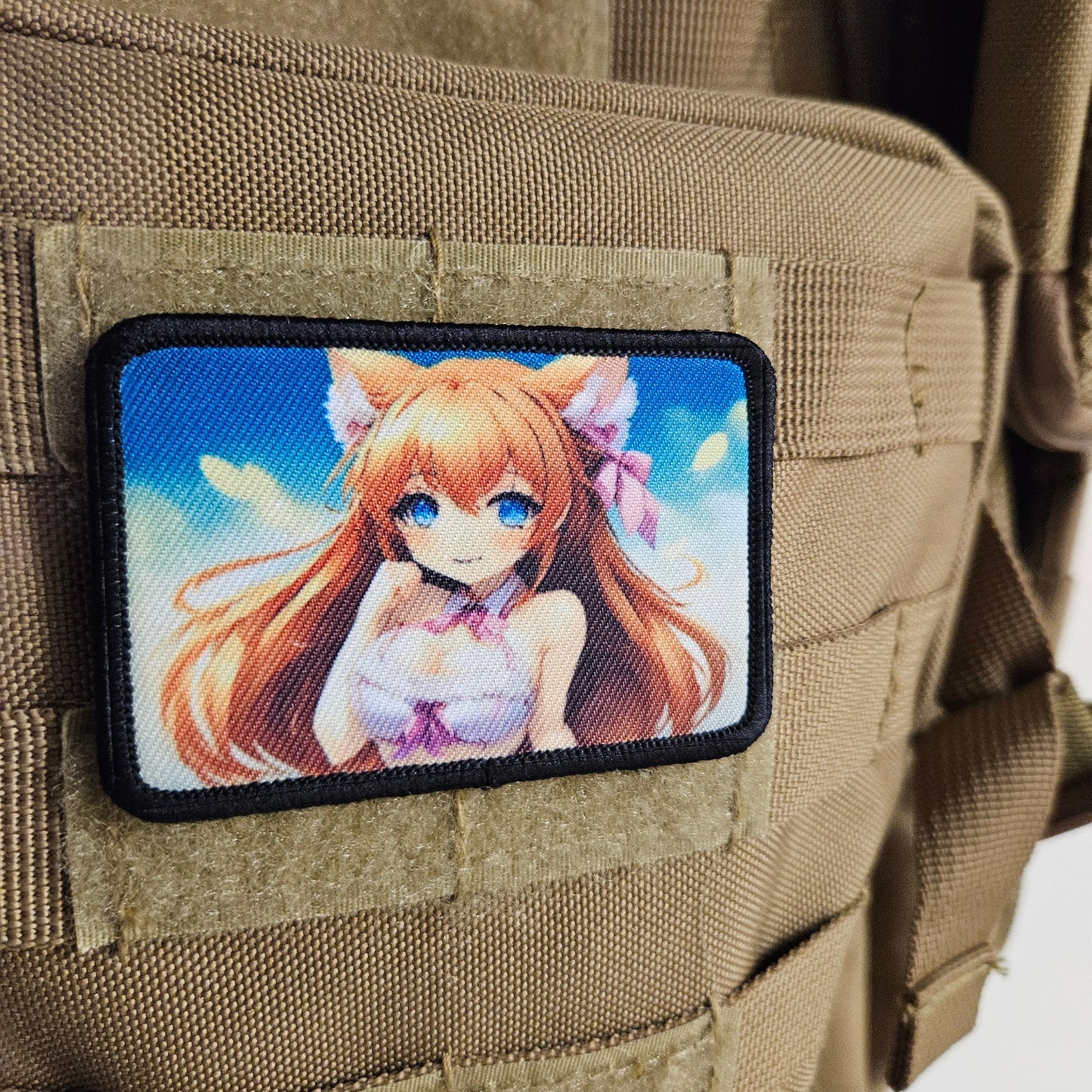 Fox girl waifu Sexy Anime girl cleavage bikini 2"x3"  removable morale patch with hook and loop backing