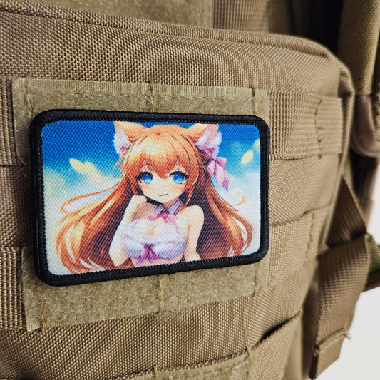 Fox girl waifu Sexy Anime girl cleavage bikini 2"x3"  removable morale patch with hook and loop backing