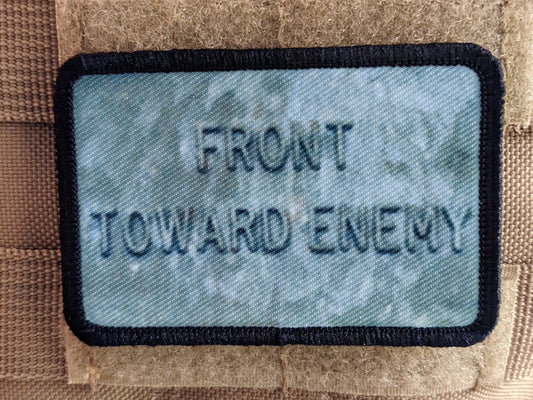 Claymore mine front towards enemy  military tactical 2"x3" removable morale patch with hook and loop backing