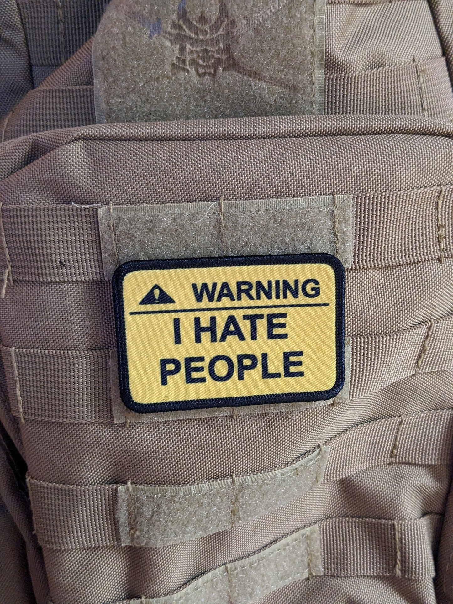 Warning I hate people meme 2"x3" morale patch with hook and loop backing