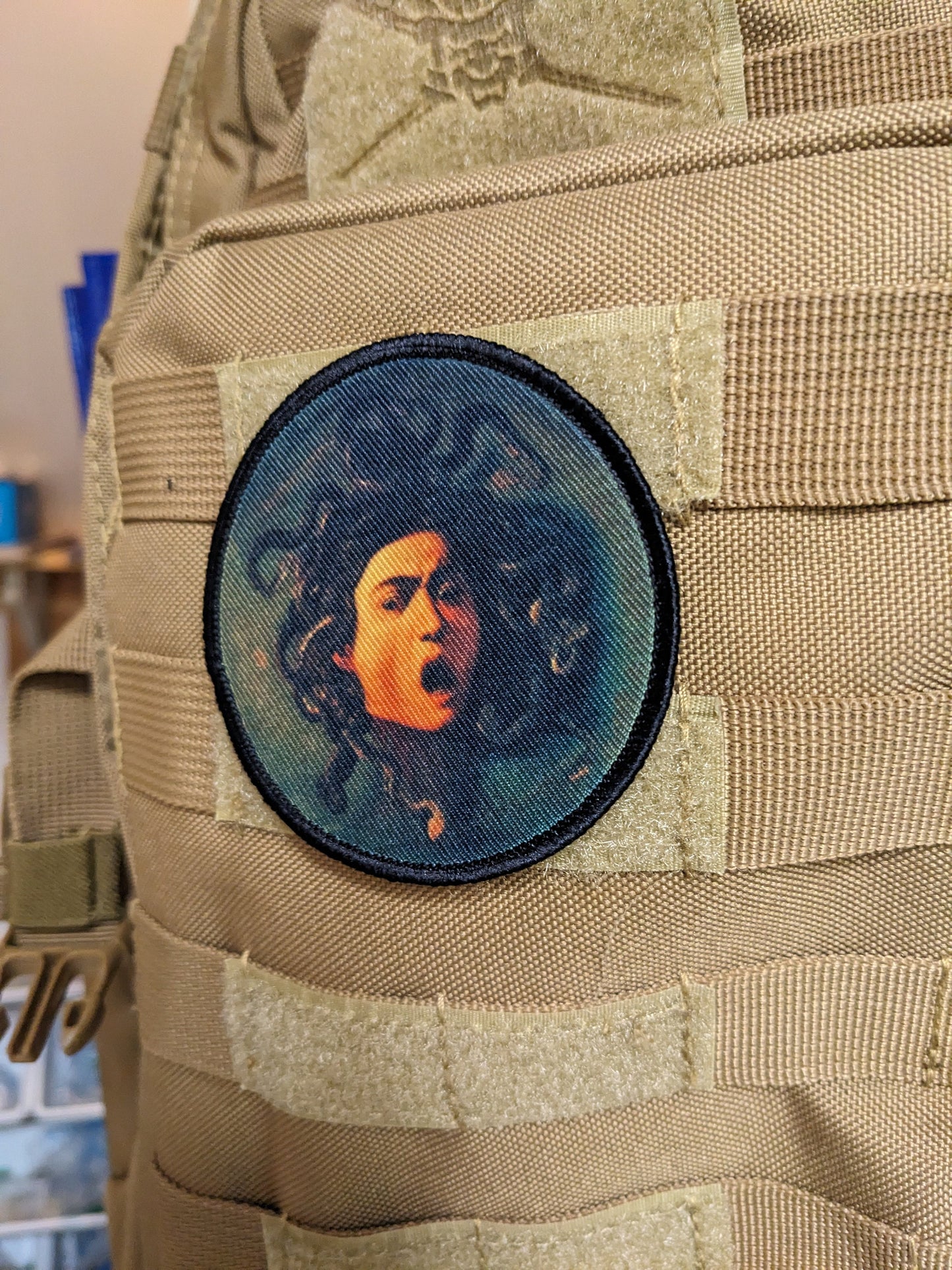 Da Vinci head of Medusa Renaissance art 3" circle morale patch with hook and loop backing