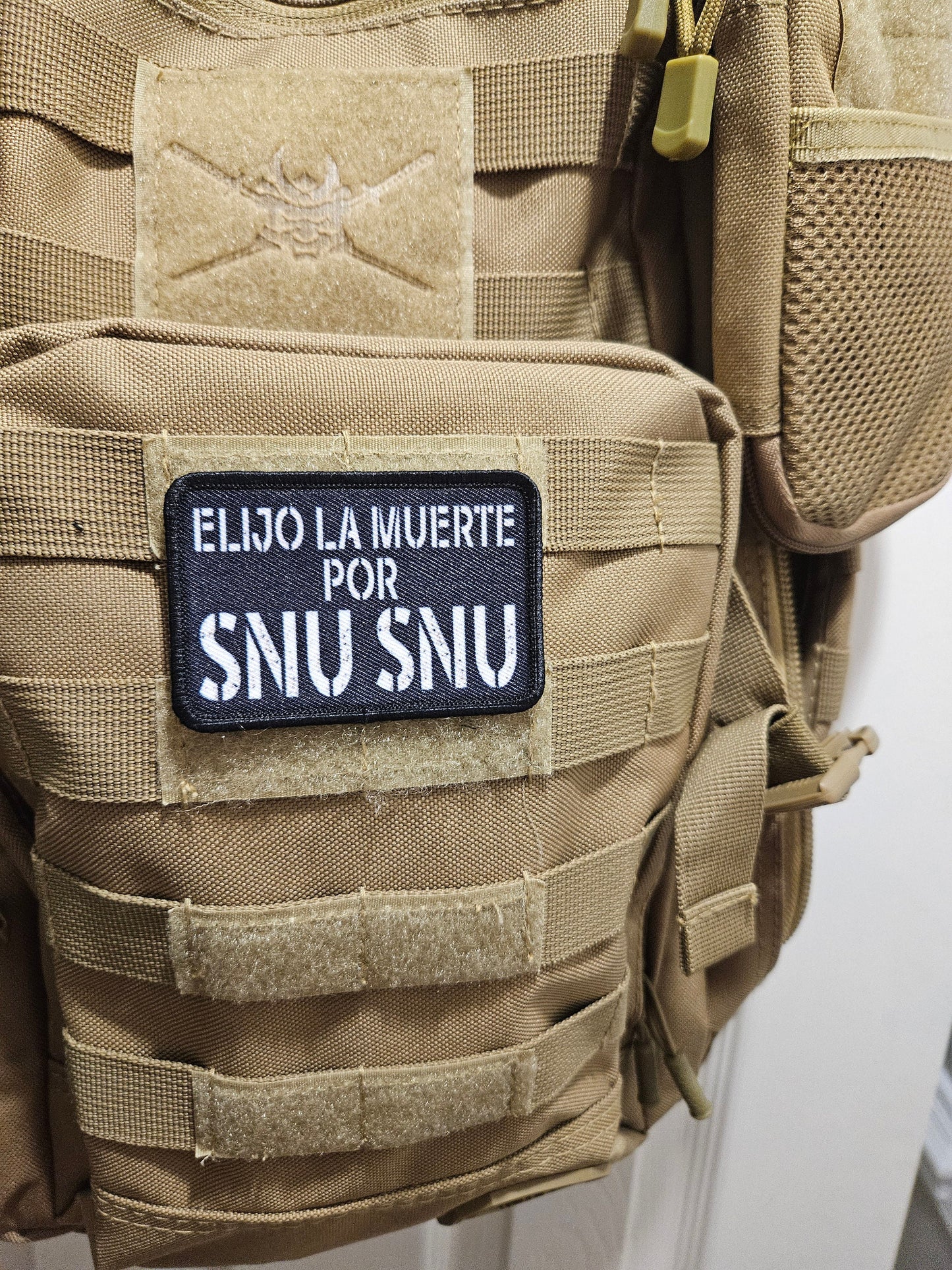 Elijo la Muertos por snu snu meme spanish 2"x3" removable morale patch with hook and loop backing death by snu snu