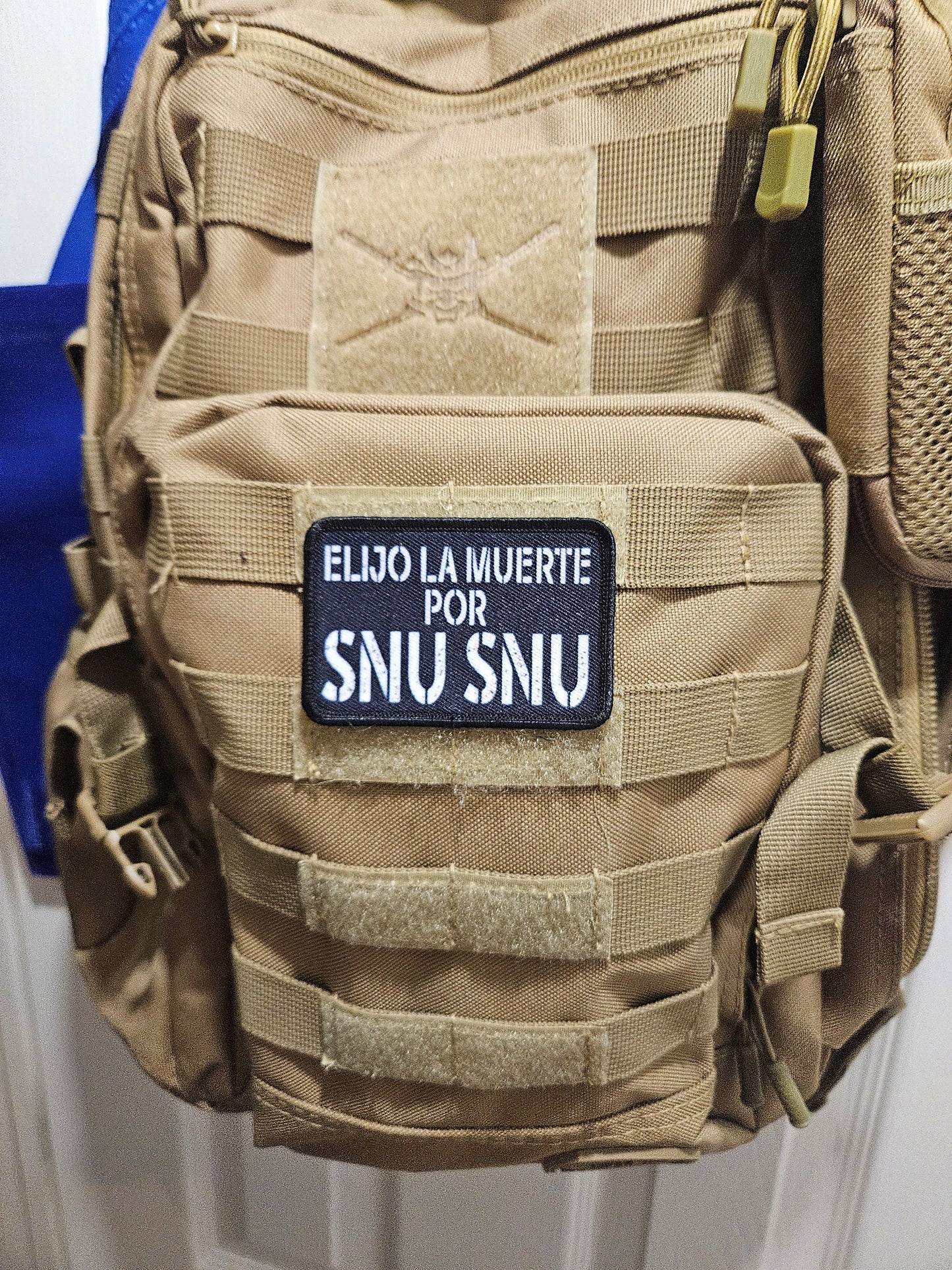 Elijo la Muertos por snu snu meme spanish 2"x3" removable morale patch with hook and loop backing death by snu snu