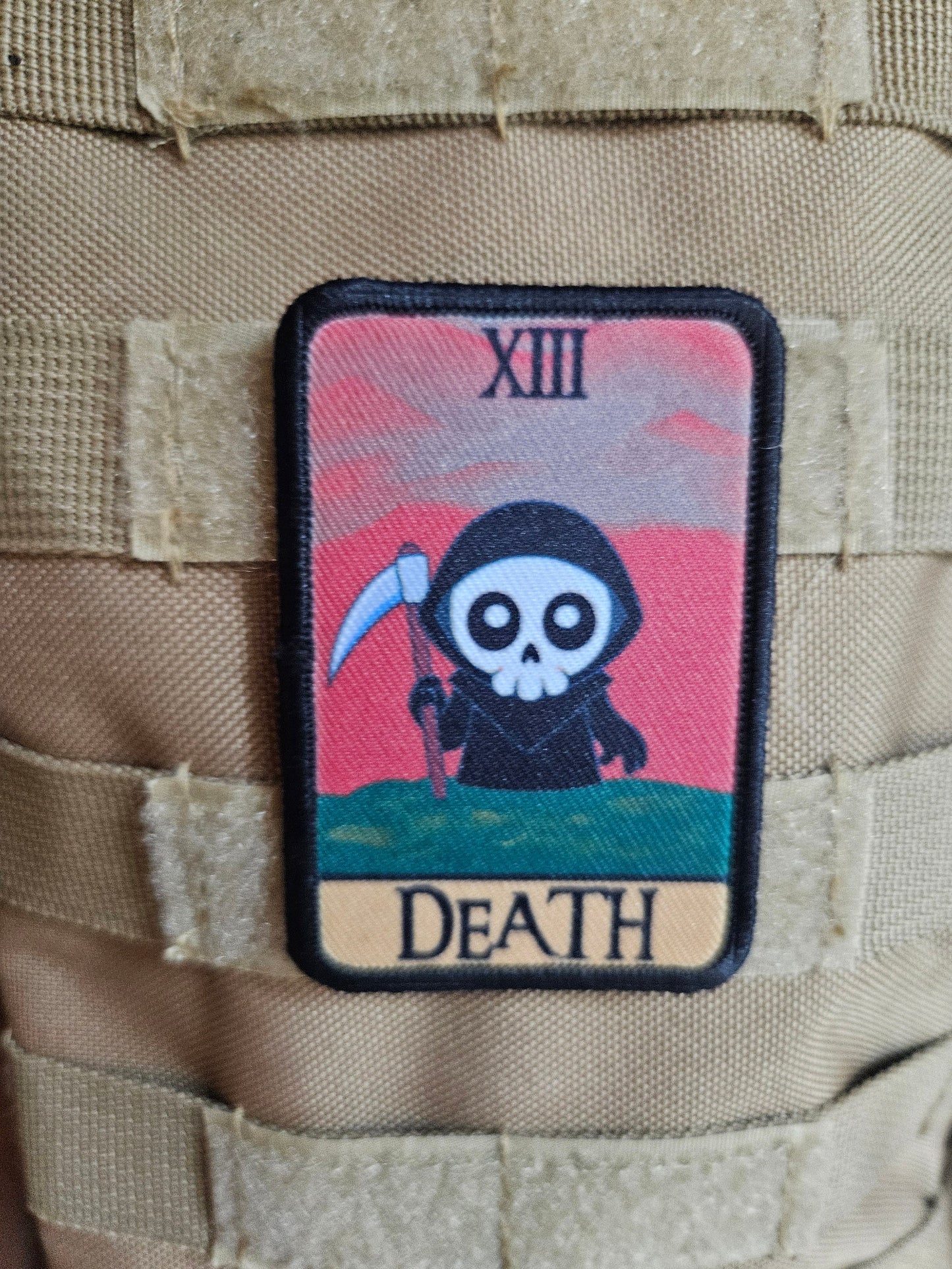 Cute chibi death tarot card funny 2"x3" removable morale patch with hook and loop backing