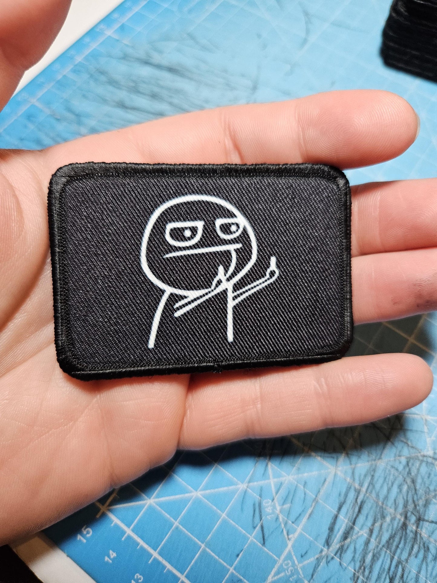 Double middle finger guy meme  2"x3" morale patch with hook and loop backing