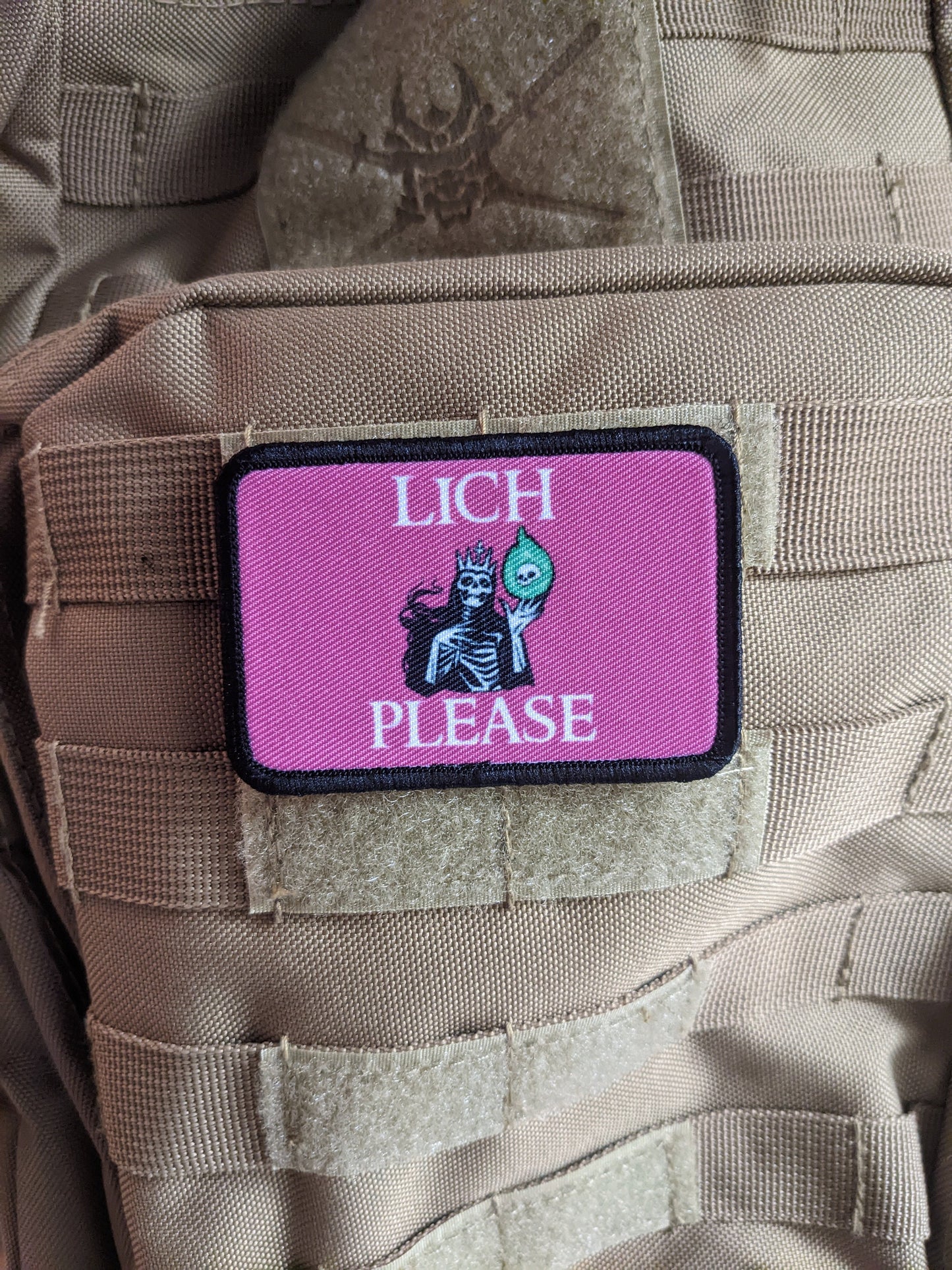 Lich please dnd dungeons and dragon meme 2"x3" morale patch with hook and loop backing