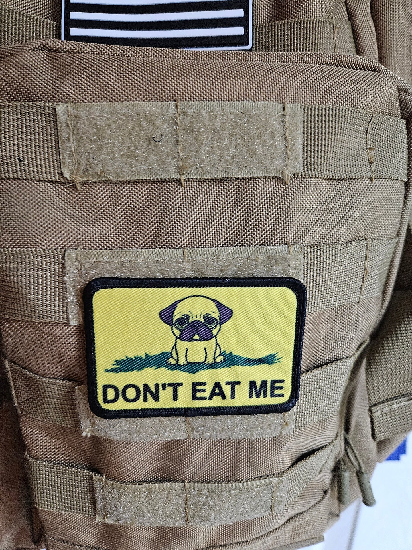 eating the dogs pug pet Gadsden flag meme 2"x3" removable morale patch with hook and loop backing