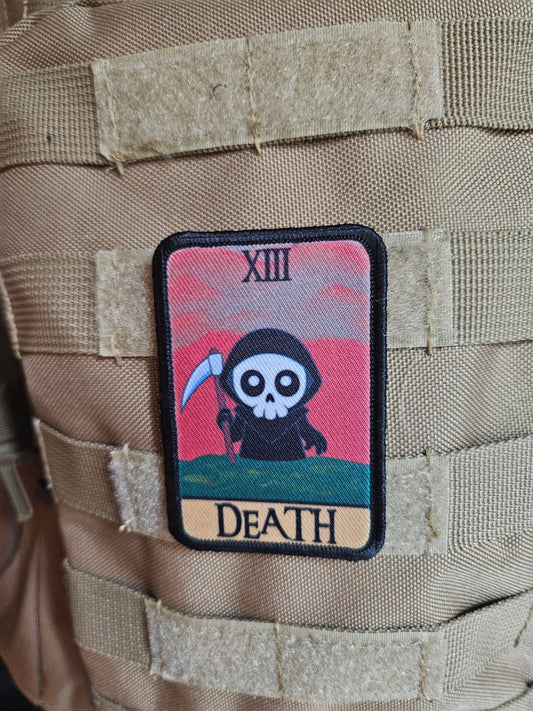 Cute chibi death tarot card funny 2"x3" removable morale patch with hook and loop backing