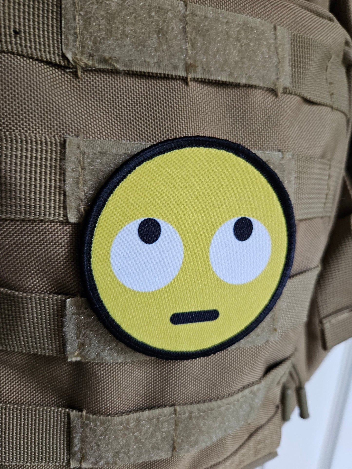 Eye roll face meme 3" circle removable morale patch with hook and loop backing