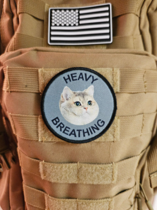 Heavy breathing  big chungis fat cat meme 3" circle removable morale patch with hook and loop backing