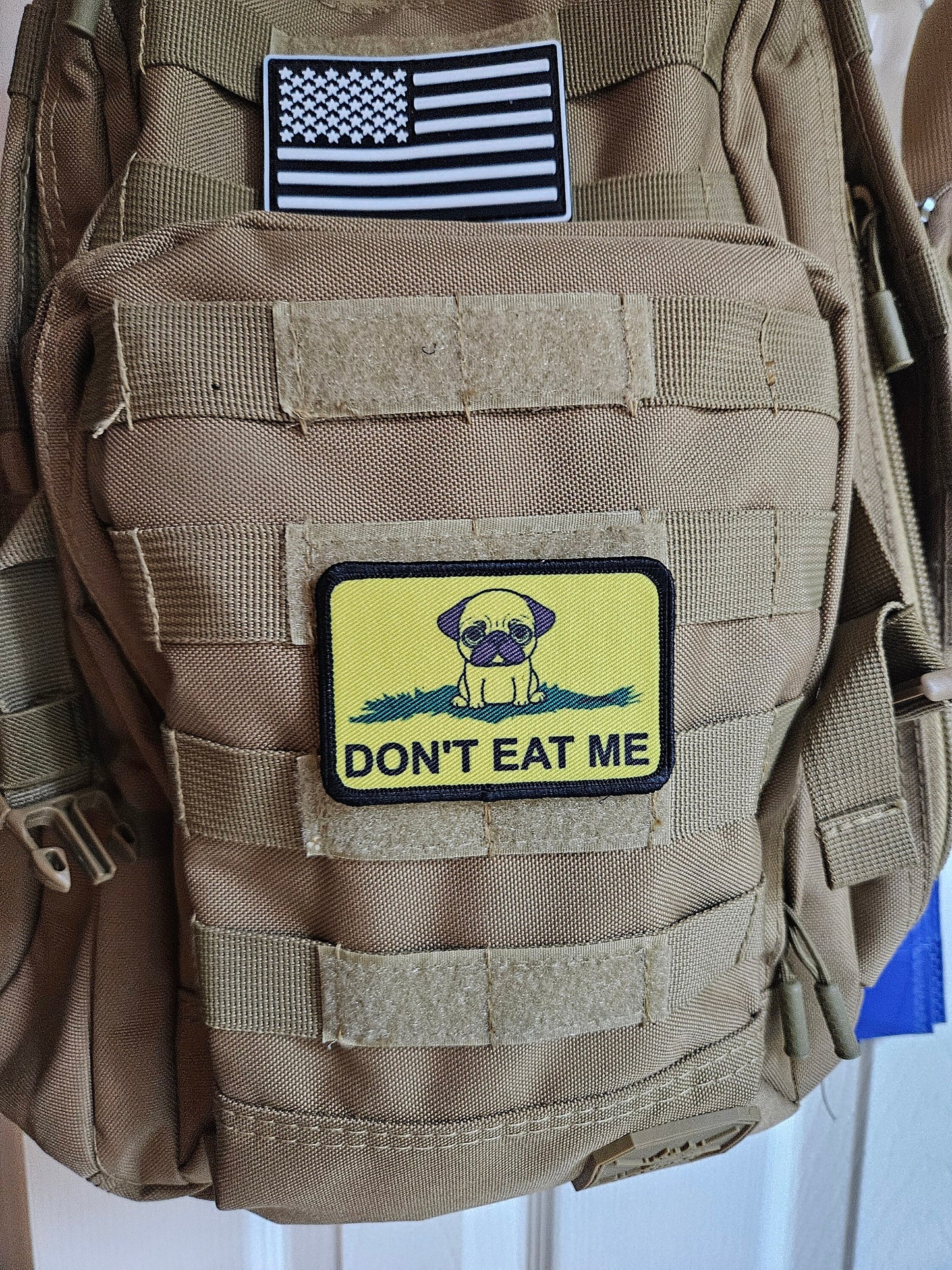 eating the dogs pug pet Gadsden flag meme 2"x3" removable morale patch with hook and loop backing