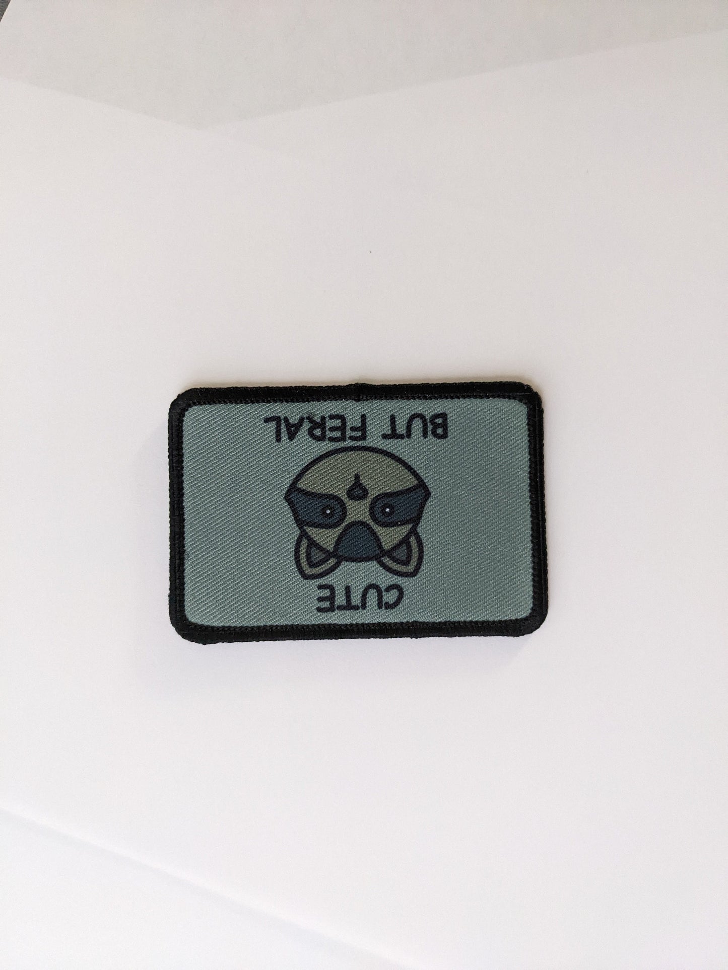 Cute but feral funny raccoon meme 2"x3" morale patch with hook and loop backing