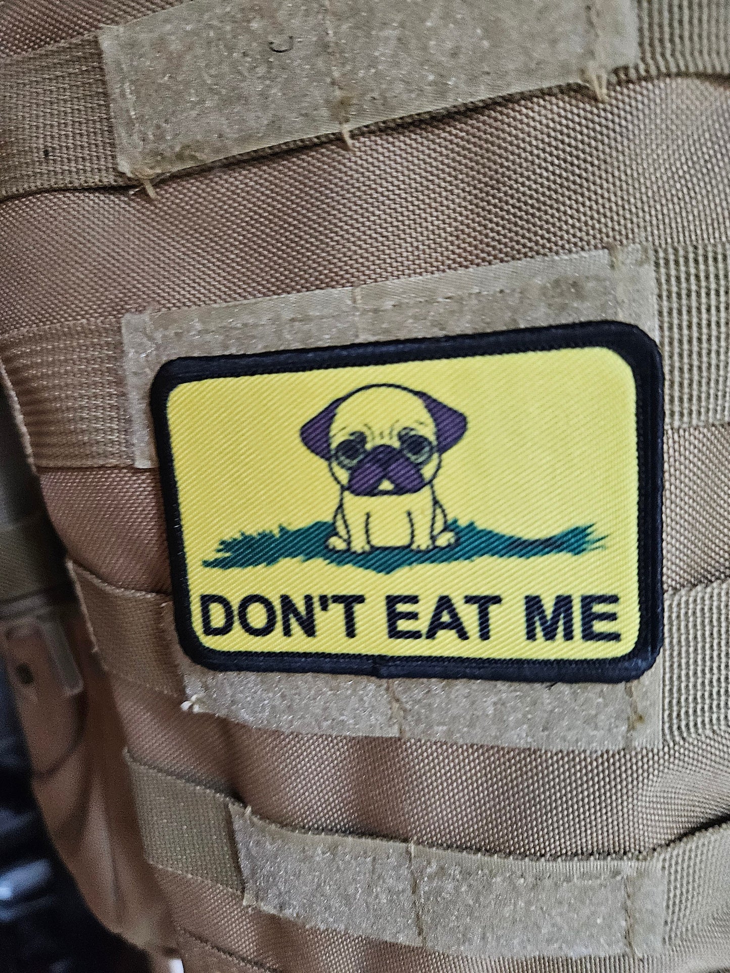 eating the dogs pug pet Gadsden flag meme 2"x3" removable morale patch with hook and loop backing