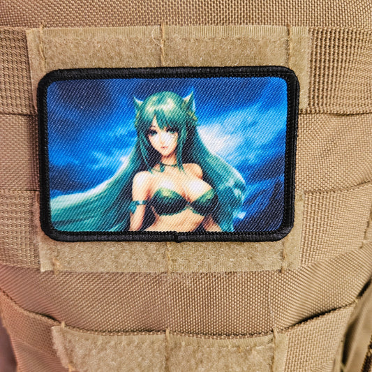 Green hair waifu Sexy Anime girl cleavage bikini 2"x3"  removable morale patch with hook and loop backing