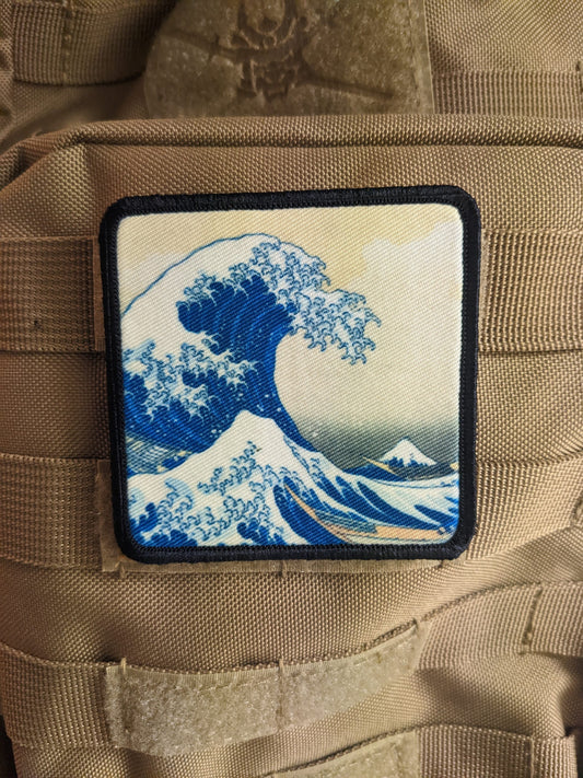 Great wave of kanagawa Japan art 3"x3" morale patch with hook and loop backing