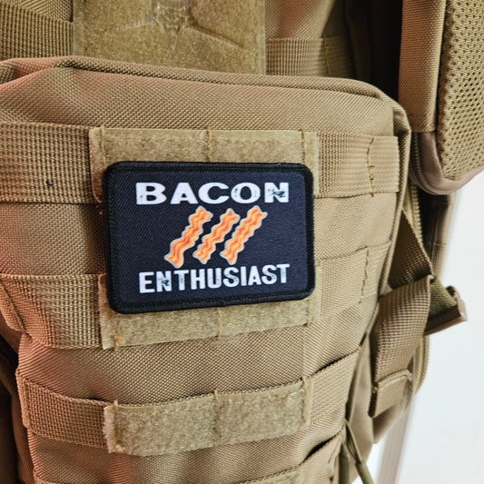 Bacon enthusiast funny meme  2"x3" removable morale patch with hook and loop backing