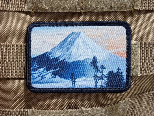 My. Fuji 19th century painting print japan 2"x3" removable morale patch with hook and loop backing