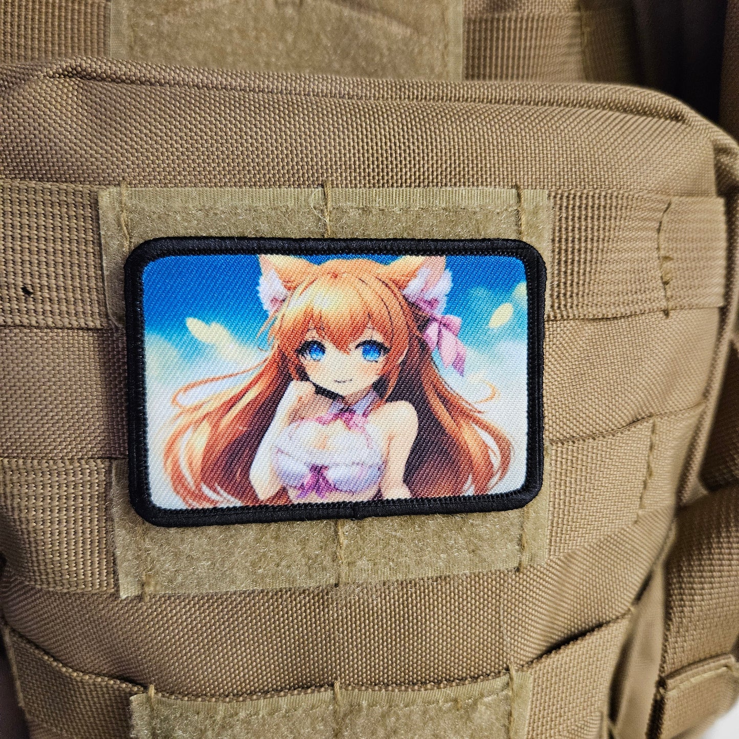 Fox girl waifu Sexy Anime girl cleavage bikini 2"x3"  removable morale patch with hook and loop backing