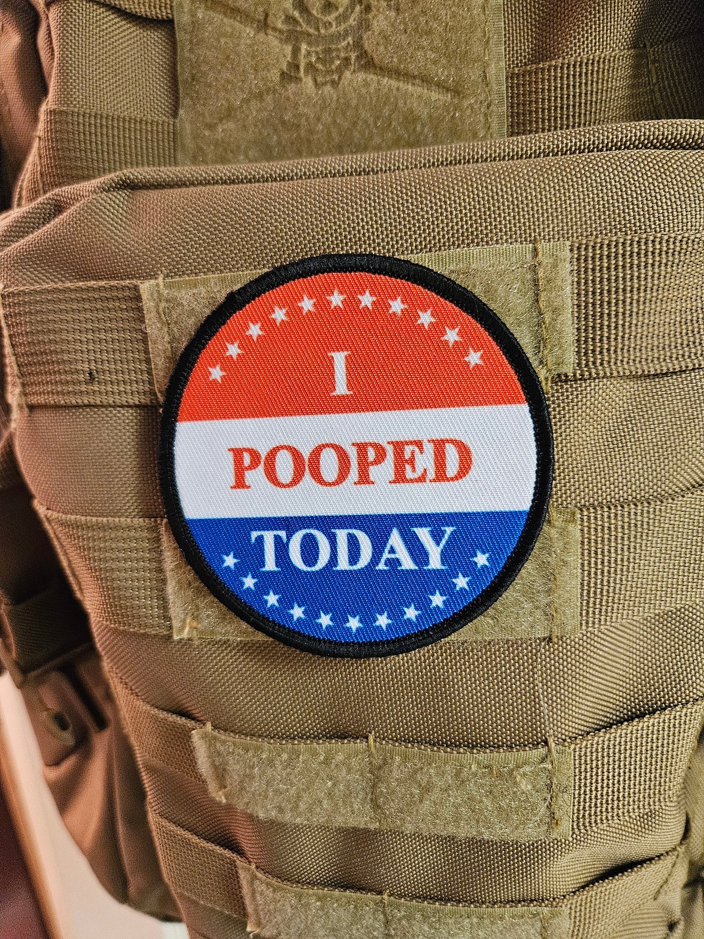 I pooped today meme 3" circle removable morale patch with hook and loop backing