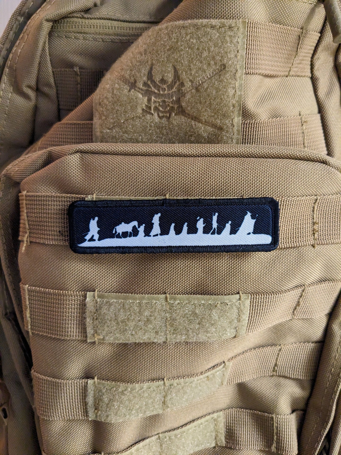 LOTR fellowship silhouette black and white 1"x4" removable morale patch with hook and loop backing good for back of operator hats