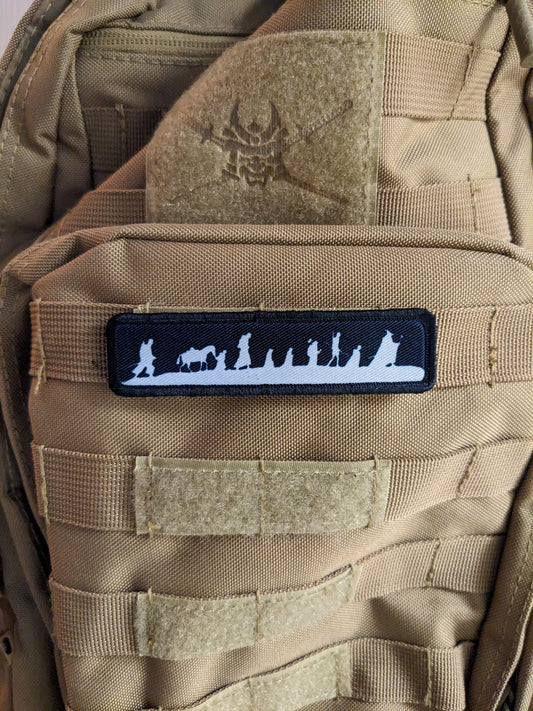 LOTR fellowship silhouette black and white 1"x4" removable morale patch with hook and loop backing good for back of operator hats
