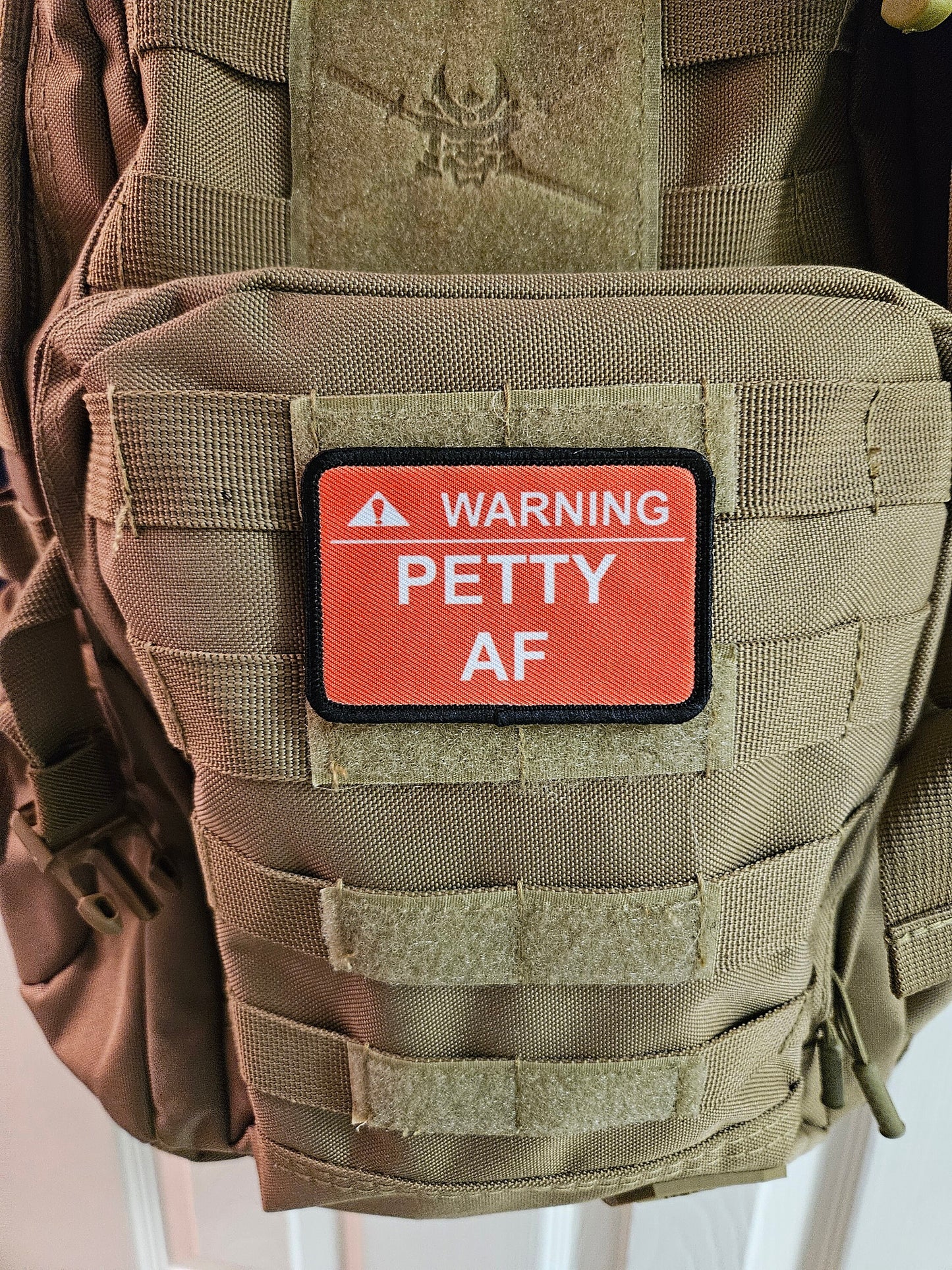 Warning petty AF meme 2"x3" removable morale patch with hook and loop backing