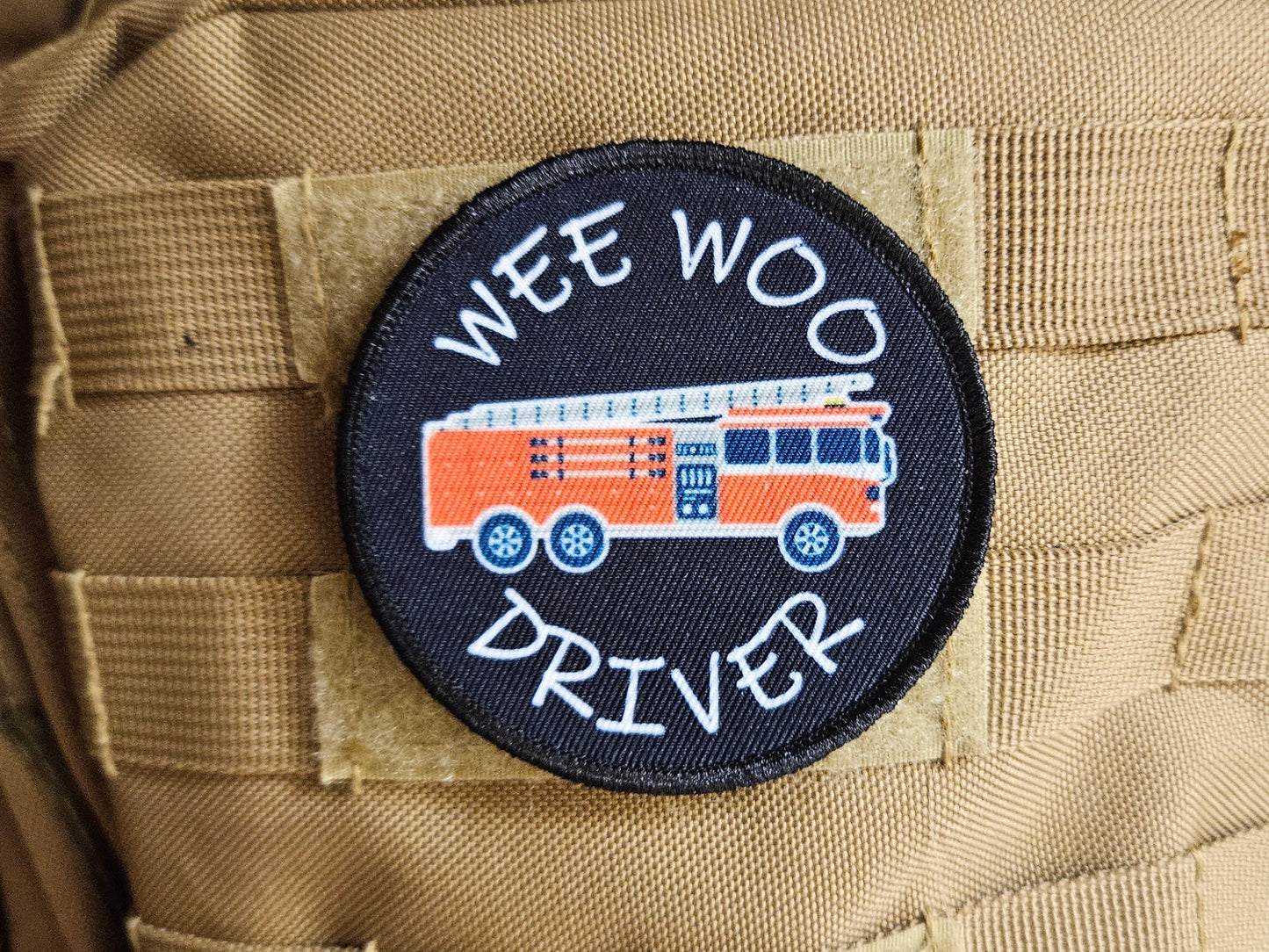 Wee woo driver firefighter 3" circle removable morale patch with hook and loop backing