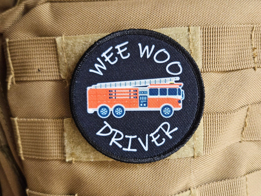 Wee woo driver firefighter 3" circle removable morale patch with hook and loop backing