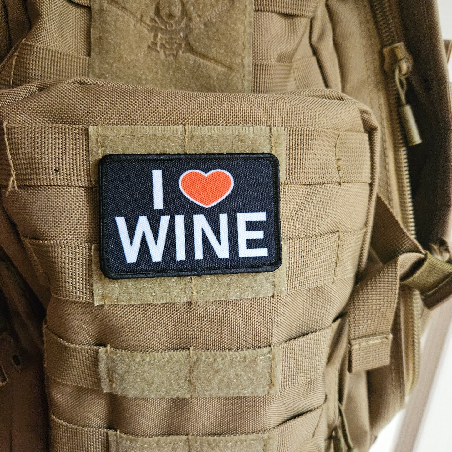 I heart wine meme  2"x3" removable morale patch with hook and loop backing