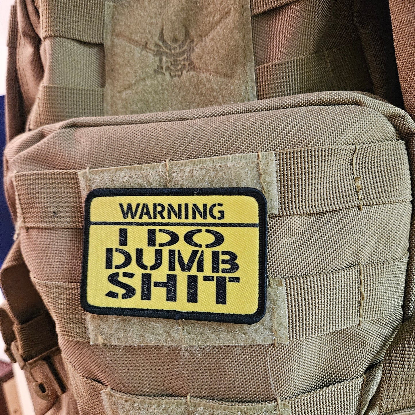 Warning I do dumb shit meme 2"x3" morale patch with hook and loop backing