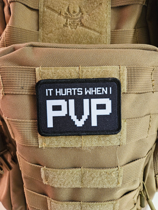 It hurts when I PVP gaming meme 2"x3" removable morale patch with hook and loop backing