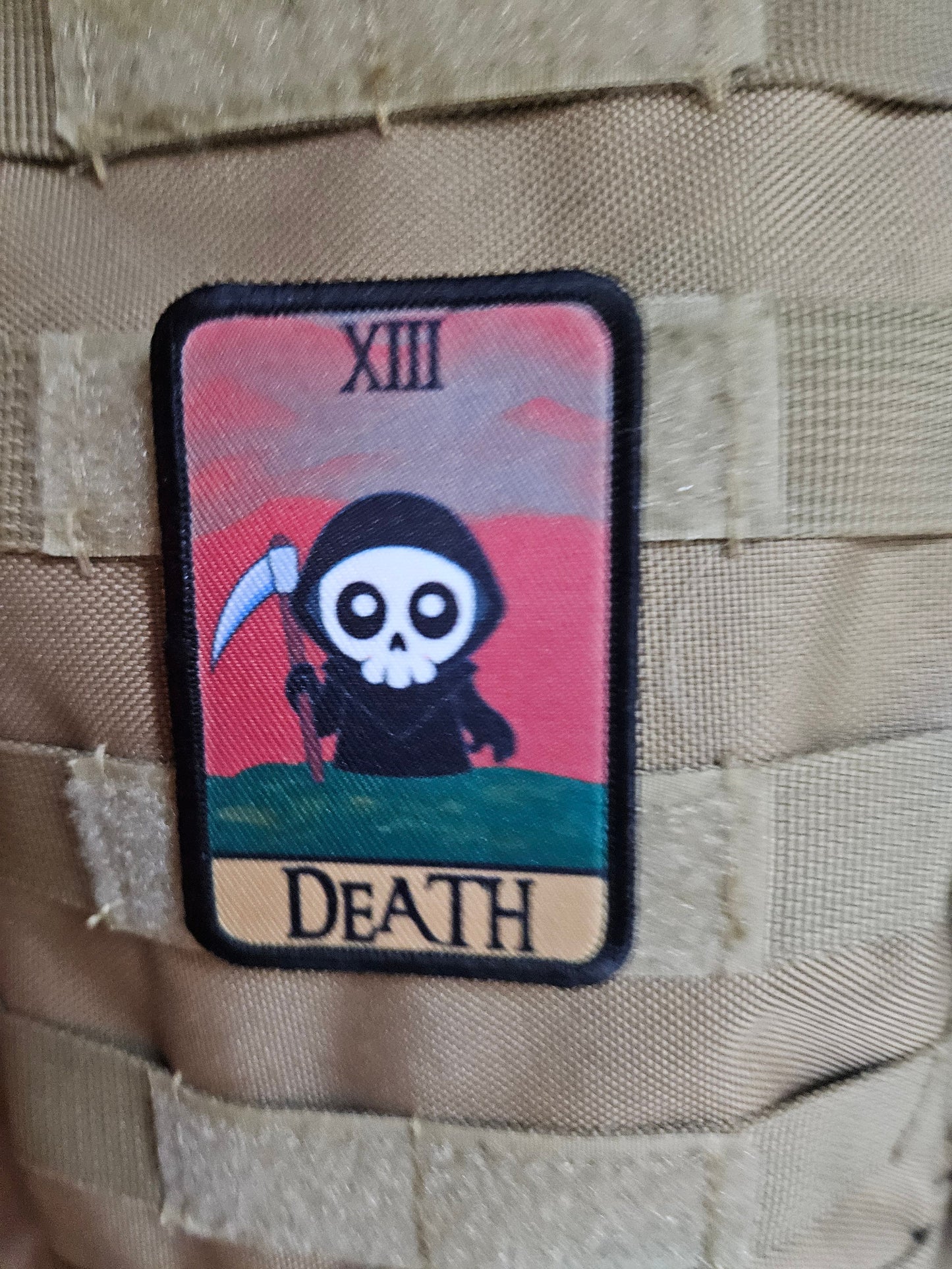 Cute chibi death tarot card funny 2"x3" removable morale patch with hook and loop backing