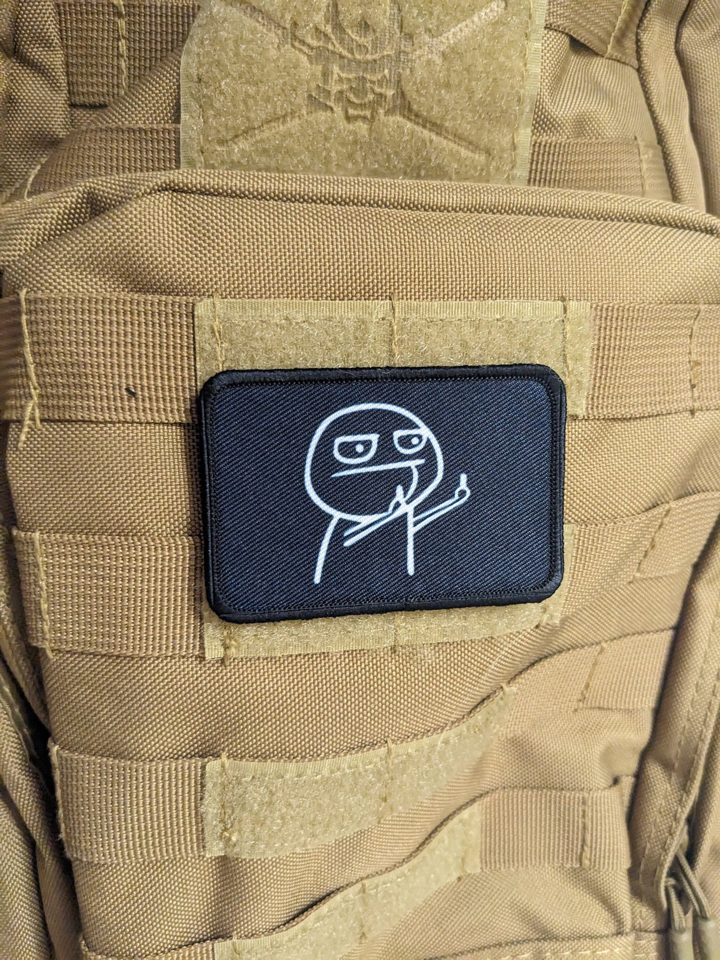 Double middle finger guy meme  2"x3" morale patch with hook and loop backing