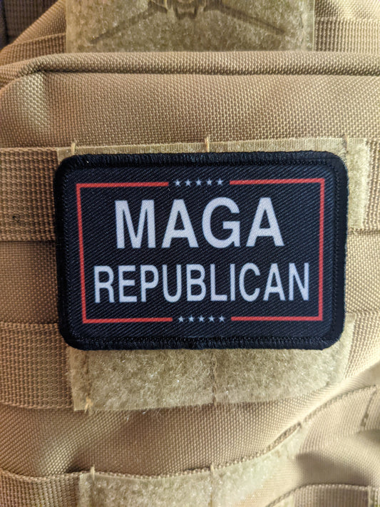 MAGA REPUBLICAN black meme 2"x3" morale patch with hook and loop backing