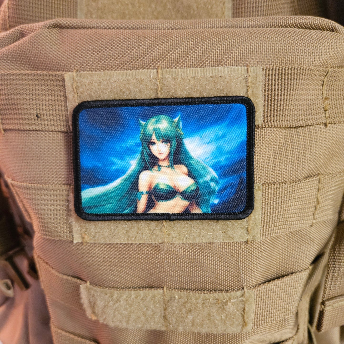 Green hair waifu Sexy Anime girl cleavage bikini 2"x3"  removable morale patch with hook and loop backing