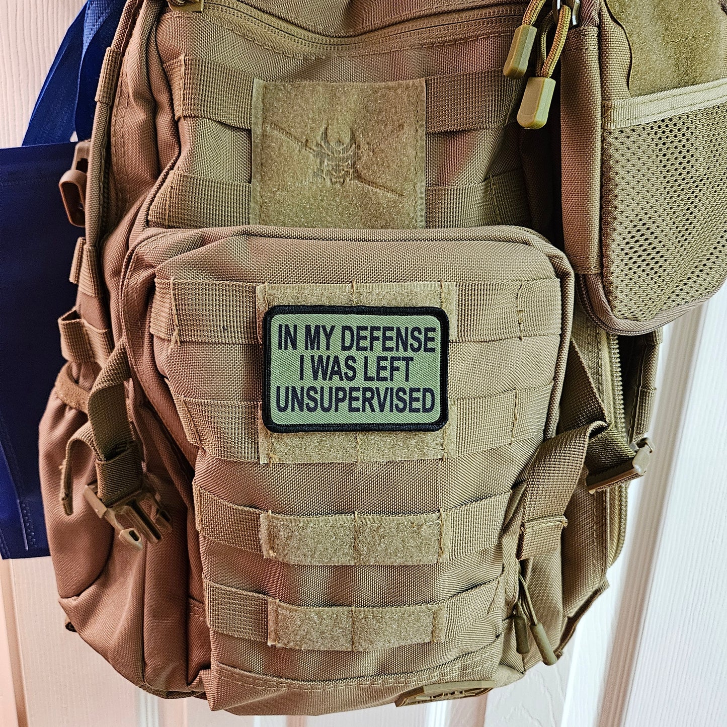 Green In My Defense I was left Unsupervised  removable patch 2"x3" morale patch with hook and loop backing