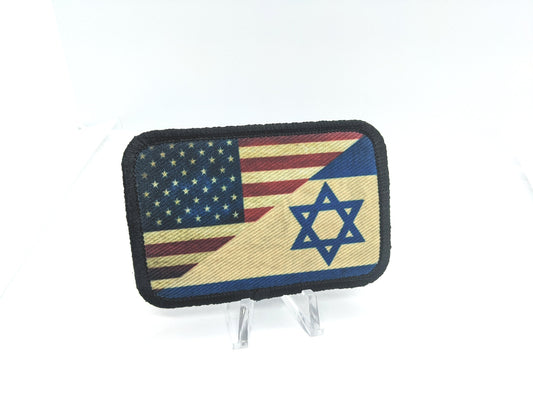 Distressed USA Flag and Israeli flag  2"x3" morale patch with hook and loop for hat