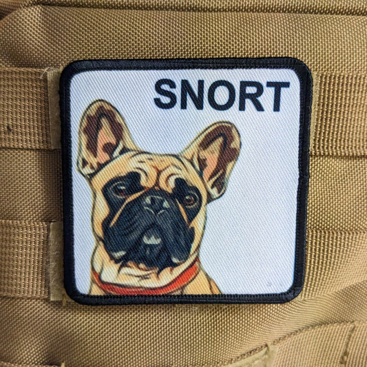 3x3" square morale patch French bulldog Snort patch dog pets puppy pug-life  with hook and loop backing