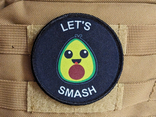 Cute avocado guacamole let's smash meme 3" circle removable morale patch with hook and loop backing
