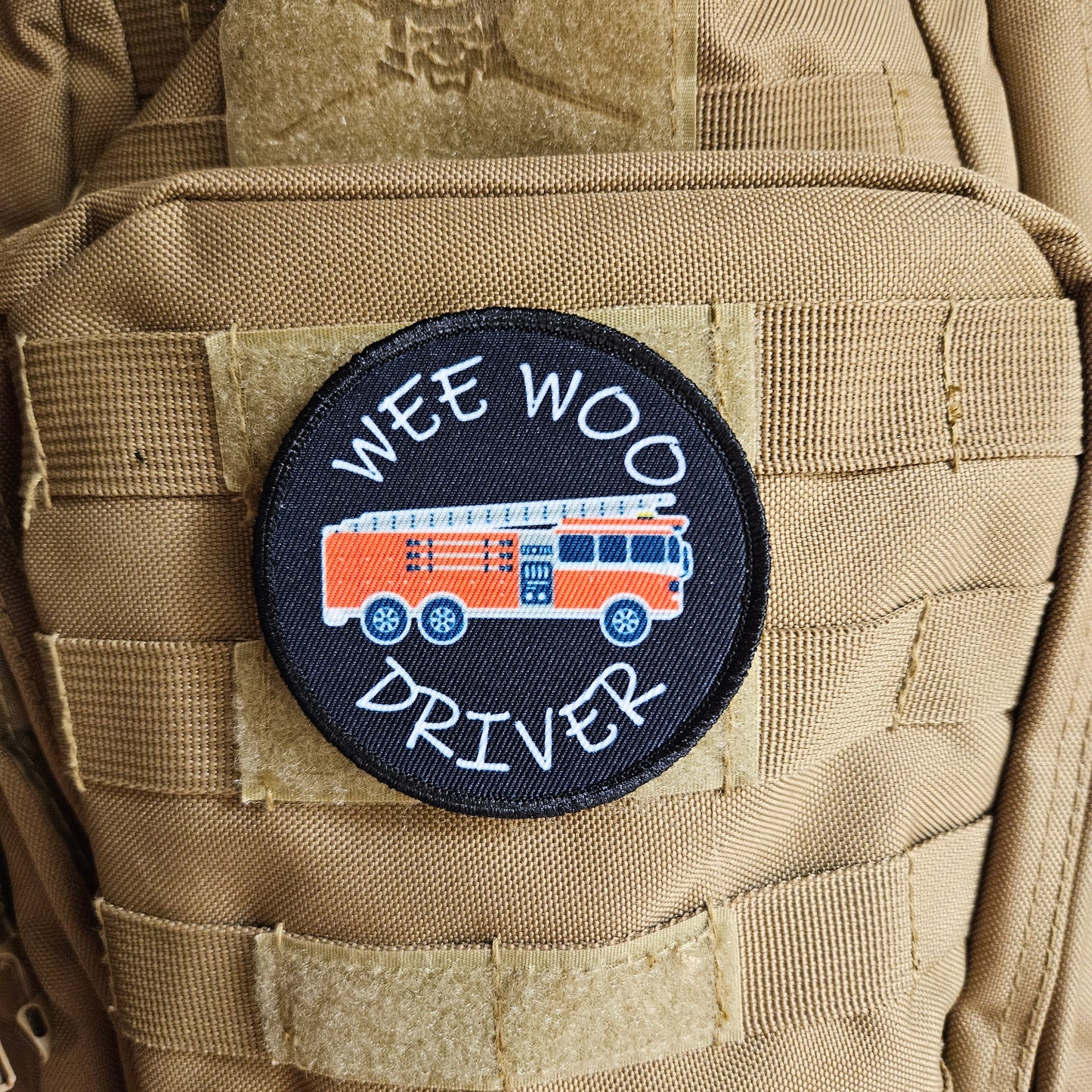 Wee woo driver firefighter 3" circle removable morale patch with hook and loop backing