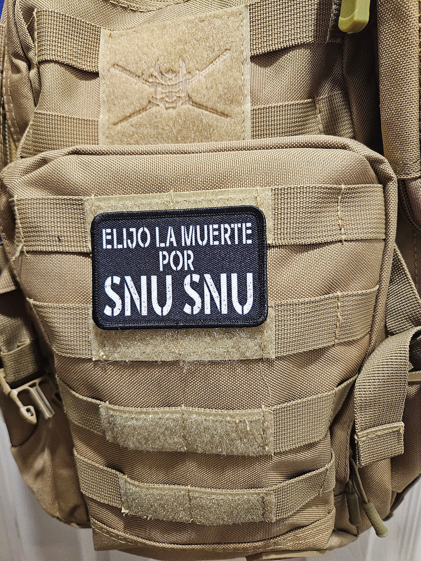 Elijo la Muertos por snu snu meme spanish 2"x3" removable morale patch with hook and loop backing death by snu snu