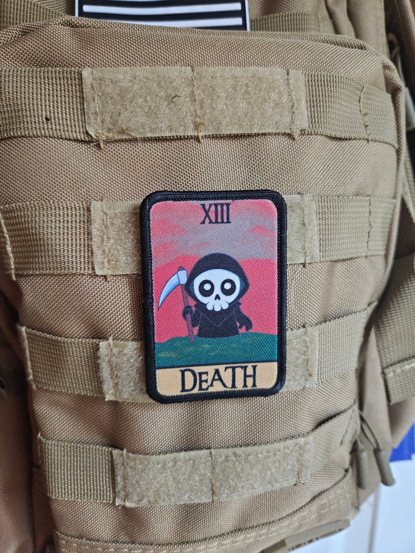 Cute chibi death tarot card funny 2"x3" removable morale patch with hook and loop backing