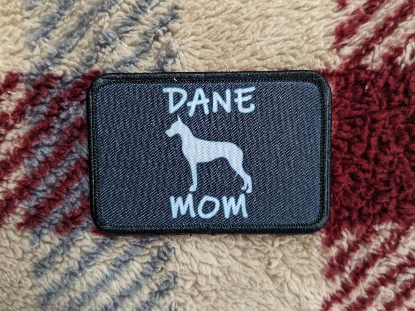 Great Dane mom 2"x3" black morale patch with hook and loop backing