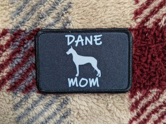 Great Dane mom 2"x3" black morale patch with hook and loop backing