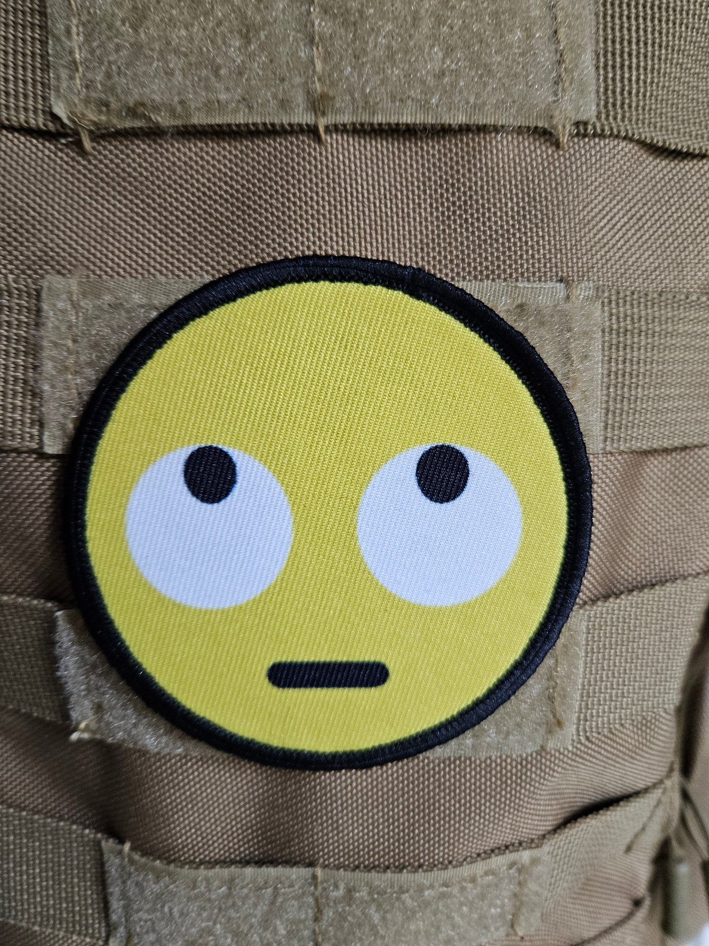 Eye roll face meme 3" circle removable morale patch with hook and loop backing