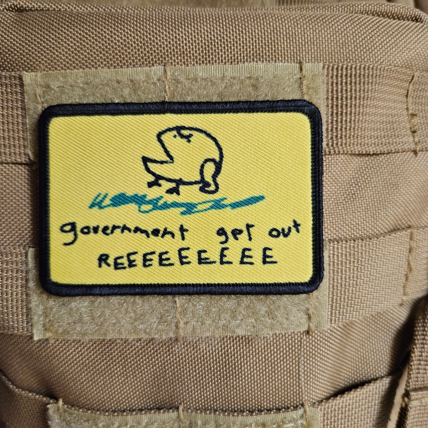 Government go away reeeee Gadsden flag meme 2"x3" removable morale patch with hook and loop backing